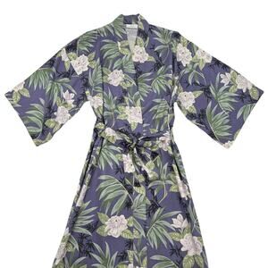 Soft Surroundings Silk Tropical Floral Robe Kimono Maxi Purple Green Size S